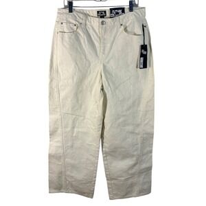 Future Collective Cream Wide Leg Distressed Textured Jeans Mid Rise 12 NEW‎